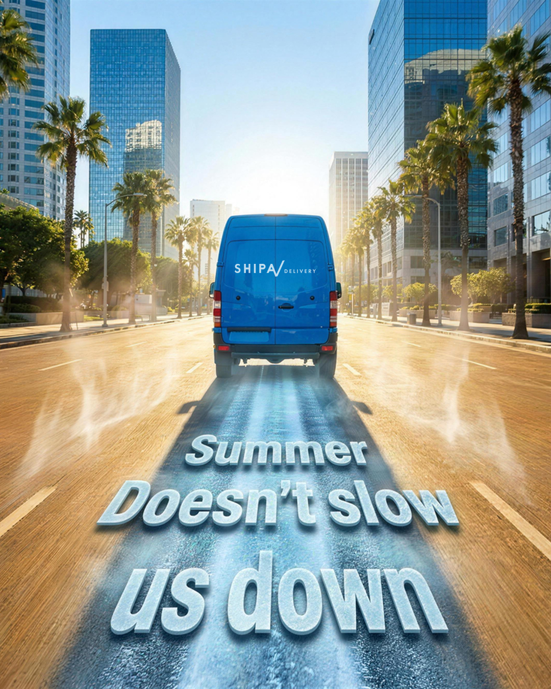 P1 slide 1 (hook): Summer doesn't slow us down (ice text on road)